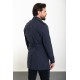 Dark Blue Color Double Breasted And Belted Design Casual Men's Trench Coat