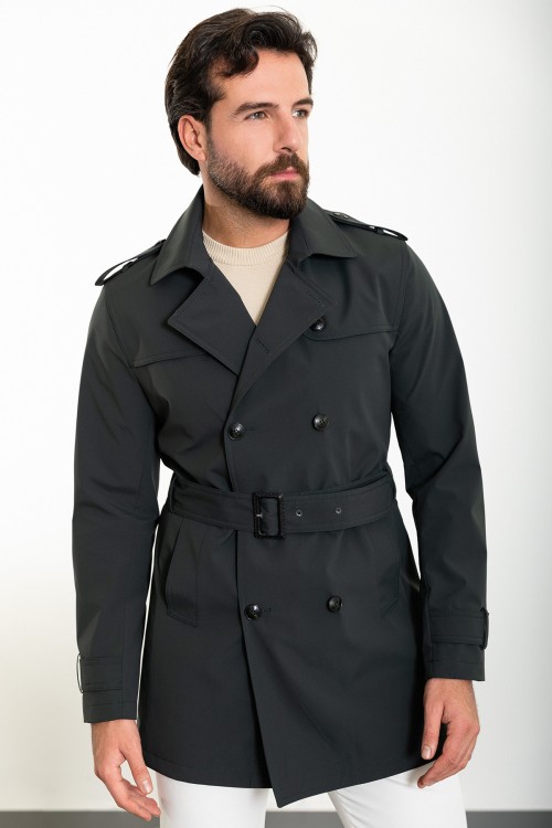 Khaki Color Double Breasted And Belted Design Casual Men's Trench Coat