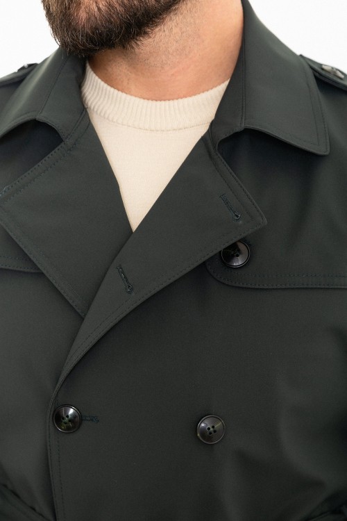 Khaki Color Double Breasted And Belted Design Casual Men's Trench Coat