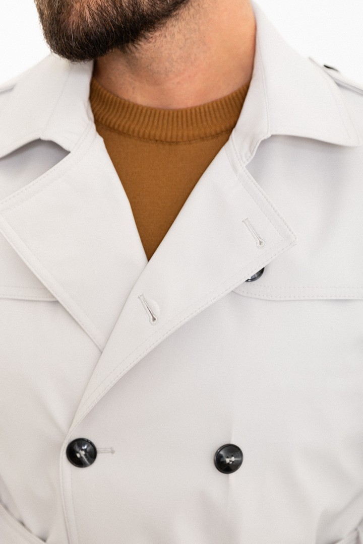 Stone Color Double Breasted And Belted Design Casual Men's Trench Coat