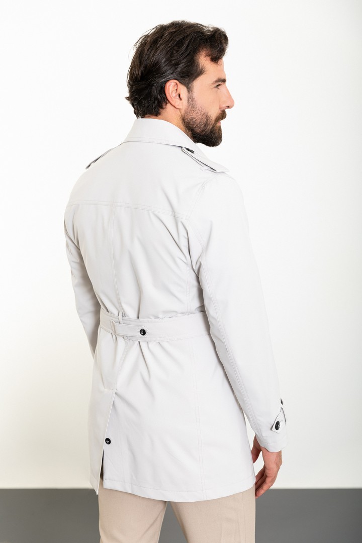 Stone Color Double Breasted And Belted Design Casual Men's Trench Coat