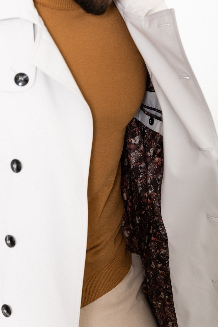 Stone Color Double Breasted And Belted Design Casual Men's Trench Coat