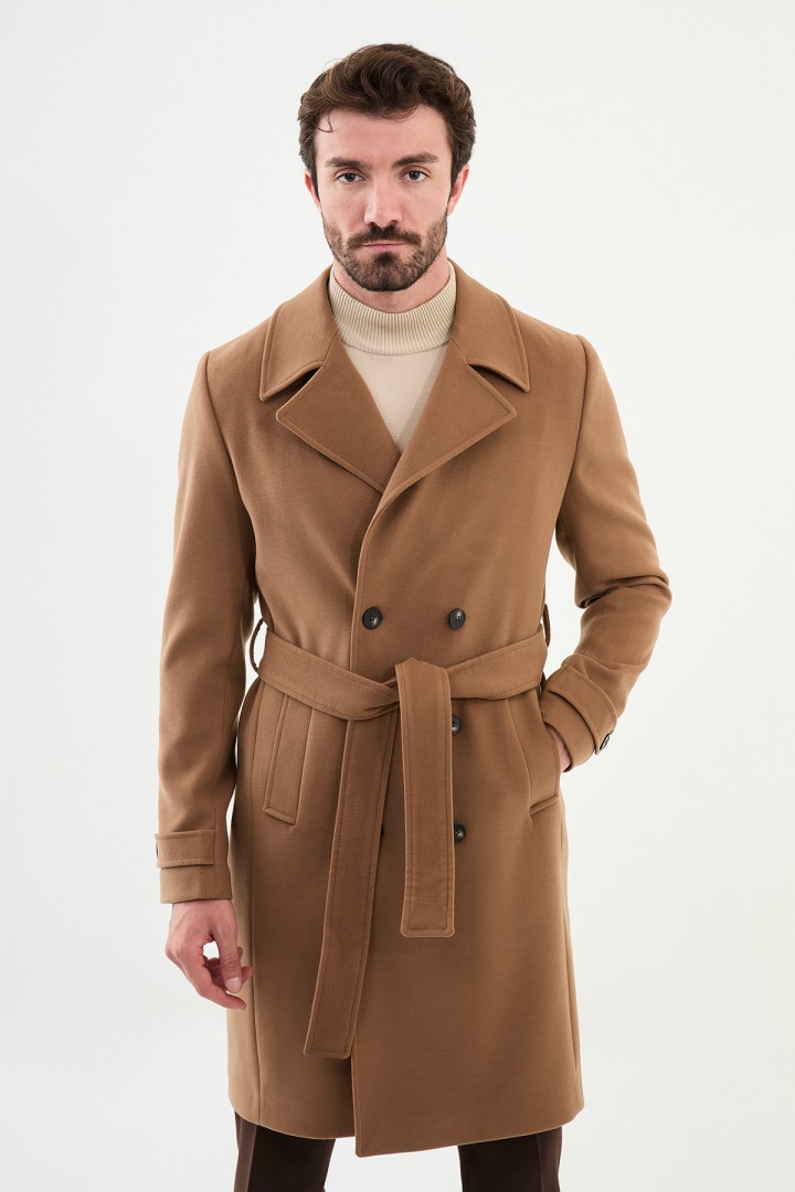 Beige Color Classic Long Men's Overcoat