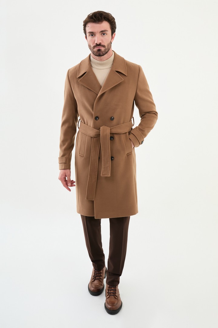 Beige Color Classic Long Men's Overcoat