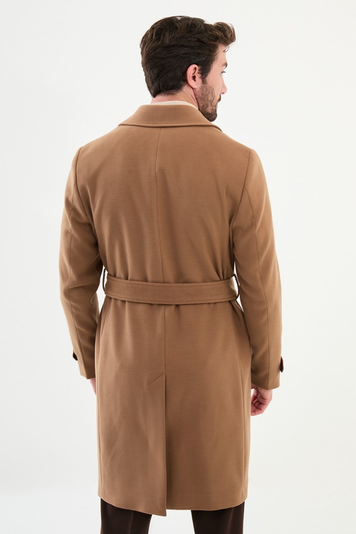 Beige Color Classic Long Men's Overcoat