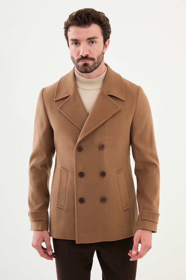 Beige Color Classic Men's Short Overcoat