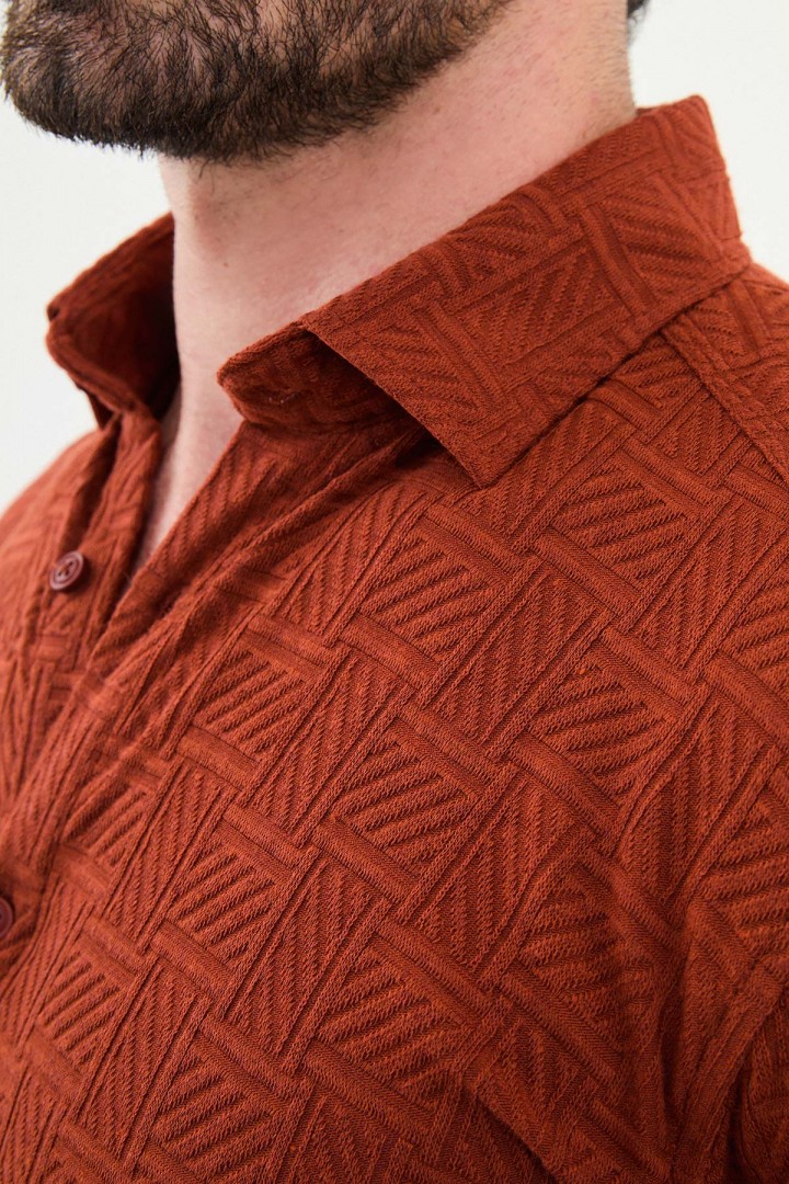 Tile Color Figured Design Casual Men's Shirt