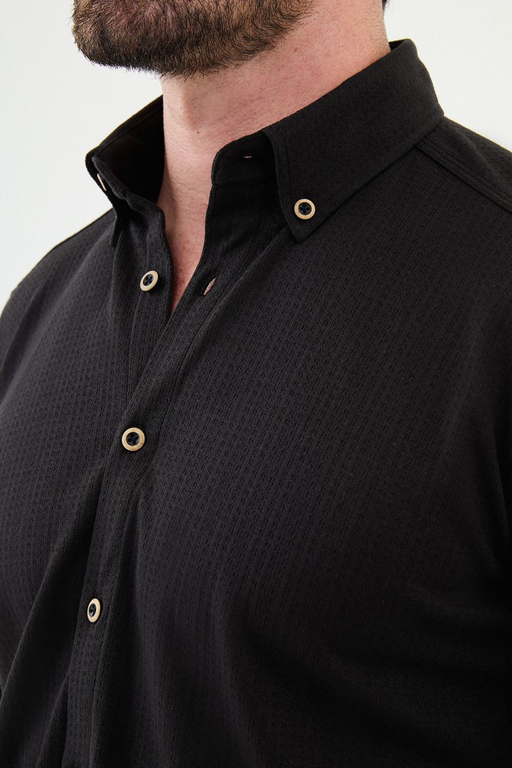 Black Color Dobby Design Casual Men's Shirt