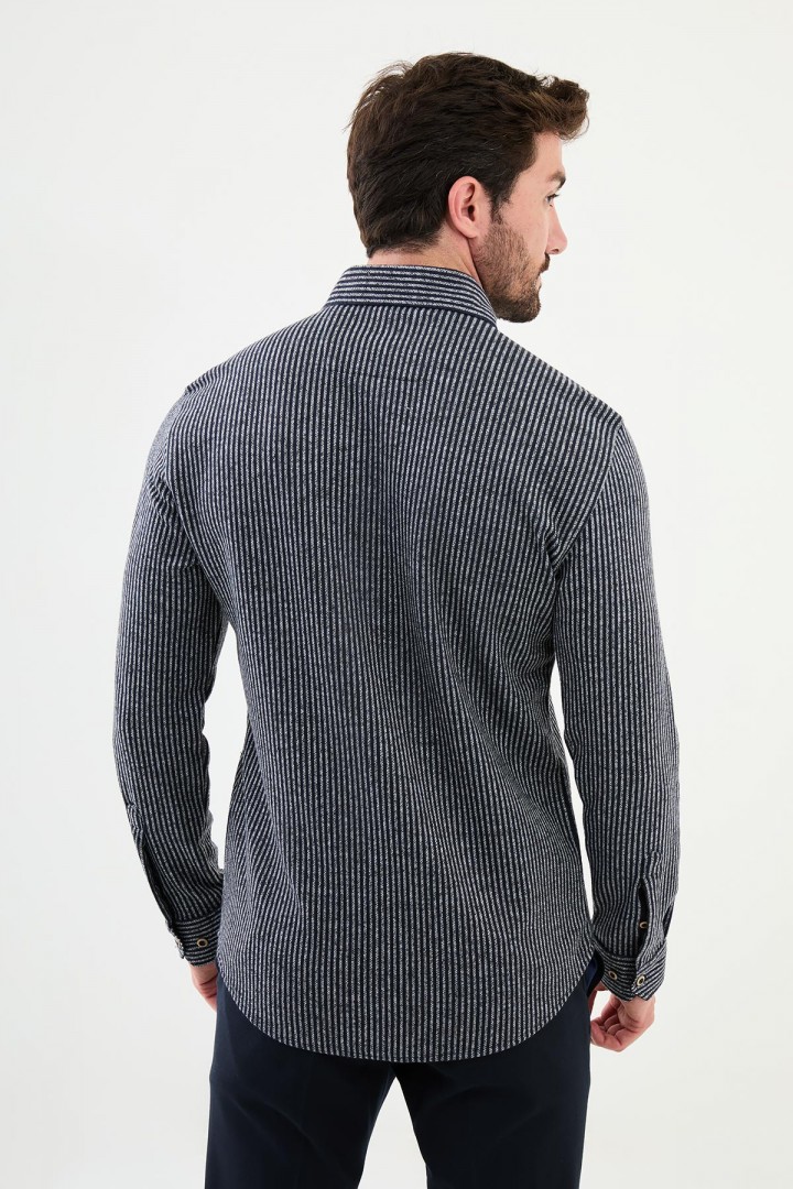 Dark Blue Color Striped Design Classic Men's Shirt