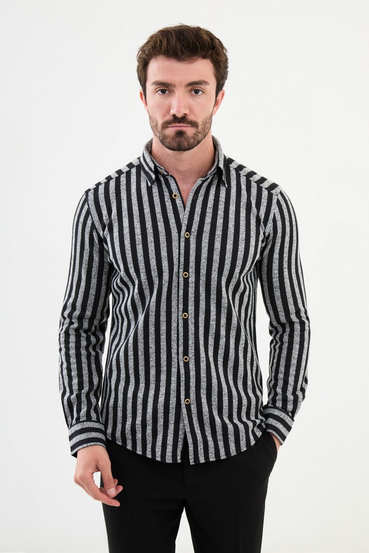 Grey Color Striped Design Classic Men's Shirt