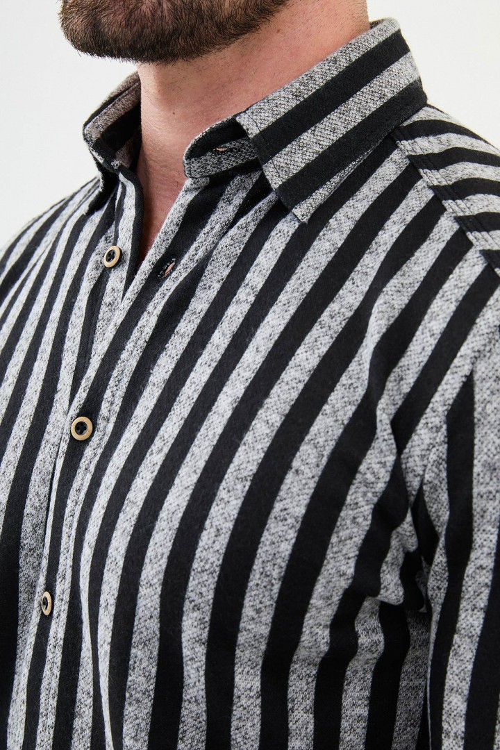Grey Color Striped Design Classic Men's Shirt