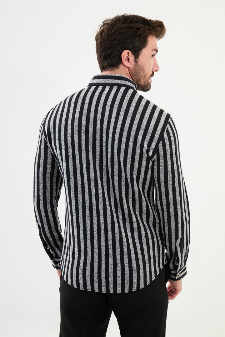 Grey Color Striped Design Classic Men's Shirt