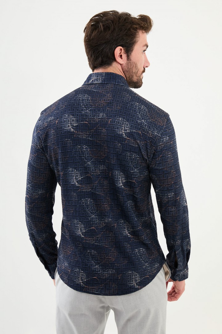 Light Blue Color Figured Design Casual Men's Shirt