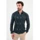 Emerald Color Figured Design Casual Men's Shirt