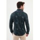 Emerald Color Figured Design Casual Men's Shirt