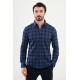 Sax Color Check Pattern Design Casual Men's Shirt