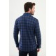 Sax Color Check Pattern Design Casual Men's Shirt