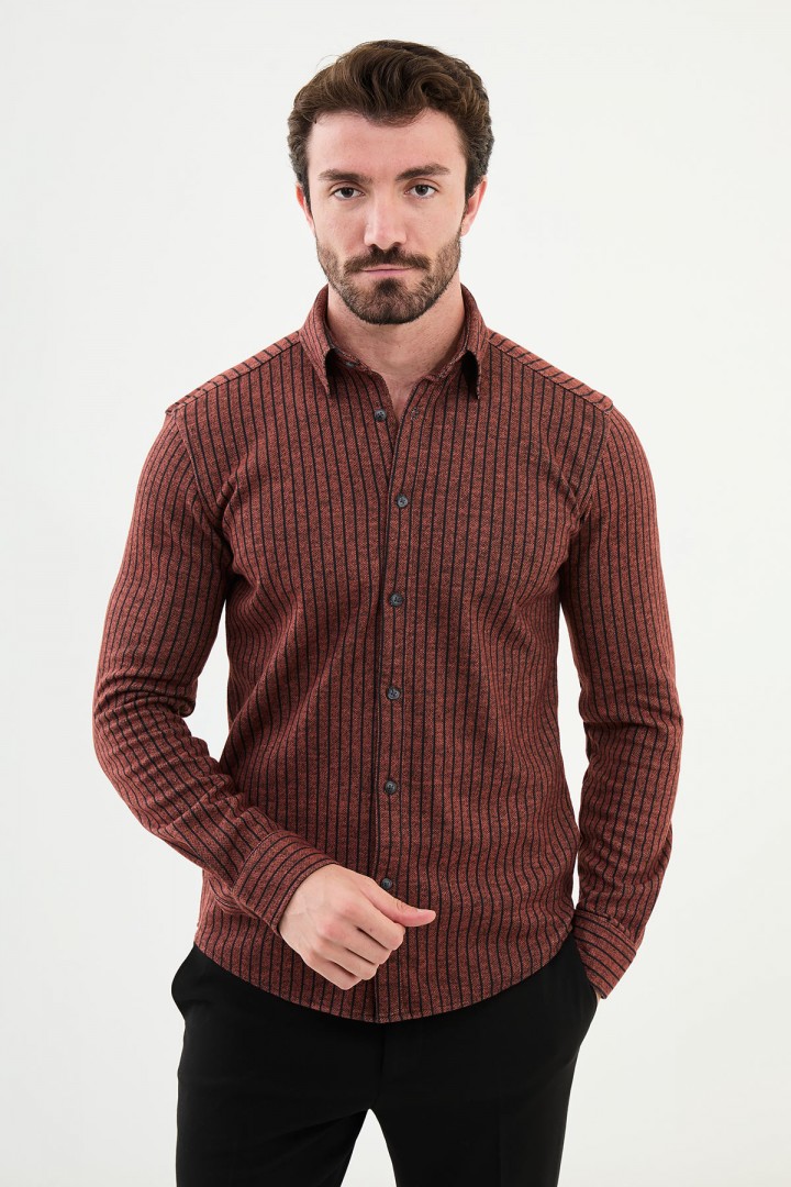 Tile Color Striped Design Casual Men's Shirt