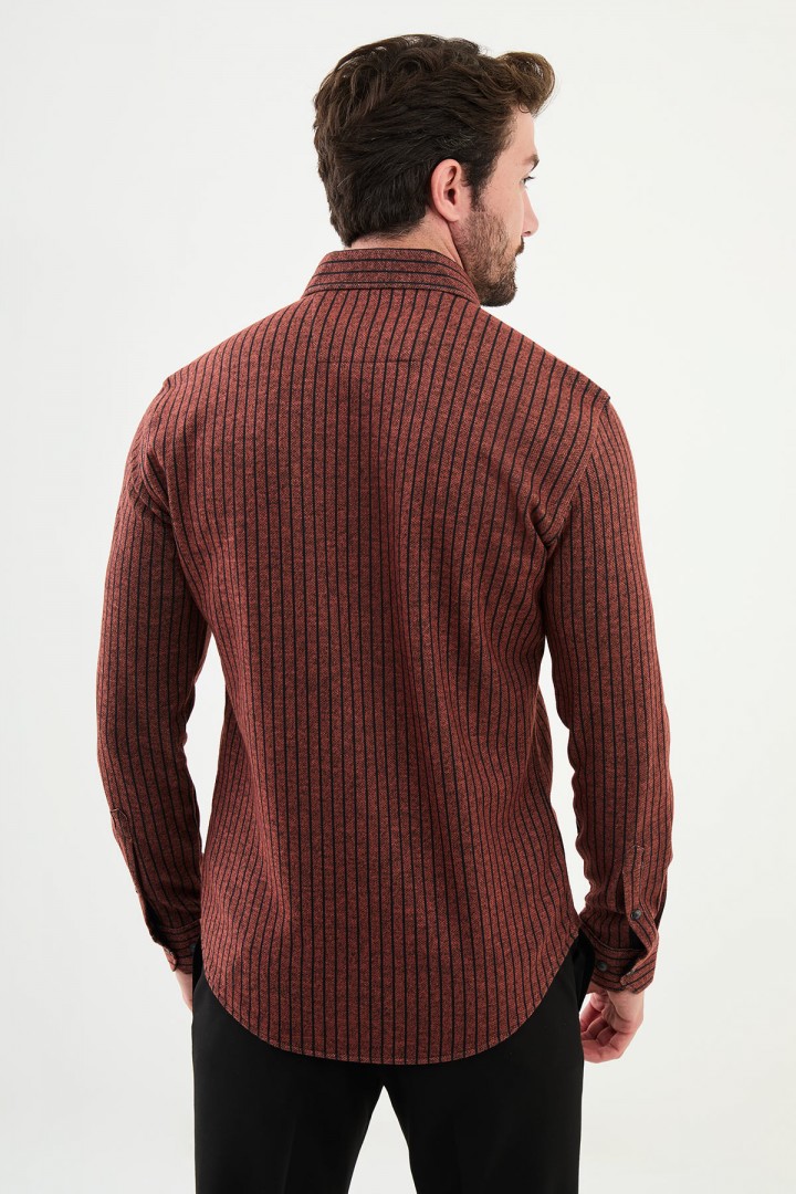 Tile Color Striped Design Casual Men's Shirt