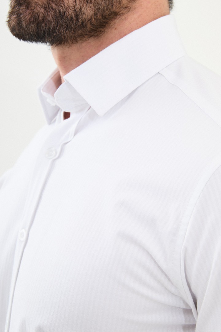 White Color Down Collar Stretch Washed Classic Men's Oxford Shirt