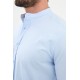 Blue Color Mandarin Collar Stretch Washed Classic Men's Oxford Shirt