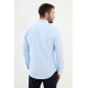 Blue Color Mandarin Collar Stretch Washed Classic Men's Oxford Shirt