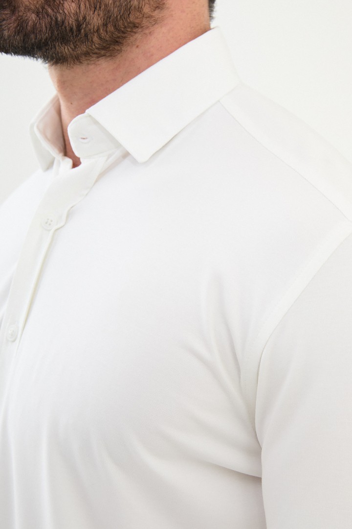 White Color Down Collar Stretch Washed Classic Men's Oxford Shirt