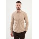 Beige Color Down Collar Stretch Washed Classic Men's Oxford Shirt