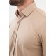 Beige Color Down Collar Stretch Washed Classic Men's Oxford Shirt