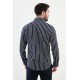 Dark Blue Color Striped Design Casual Cotton Men's Shirt