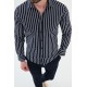 Dark Blue Color Striped Design Casual Cotton Men's Shirt