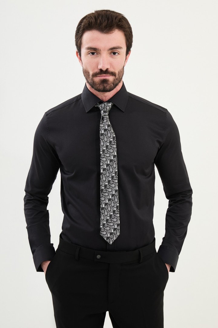 Black Color Classic Cotton Men's Shirt