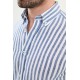 Dark Blue Color Striped Casual Linen Men's Shirt