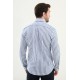 Dark Blue Color Striped Casual Linen Men's Shirt