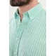 Green Color Striped Casual Cotton And Linen Men's Shirt