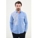 Sax Color Striped And Flap Pocket Design Casual Men's Cotton Shirt