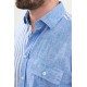 Sax Color Striped And Flap Pocket Design Casual Men's Cotton Shirt