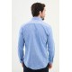 Sax Color Striped And Flap Pocket Design Casual Men's Cotton Shirt