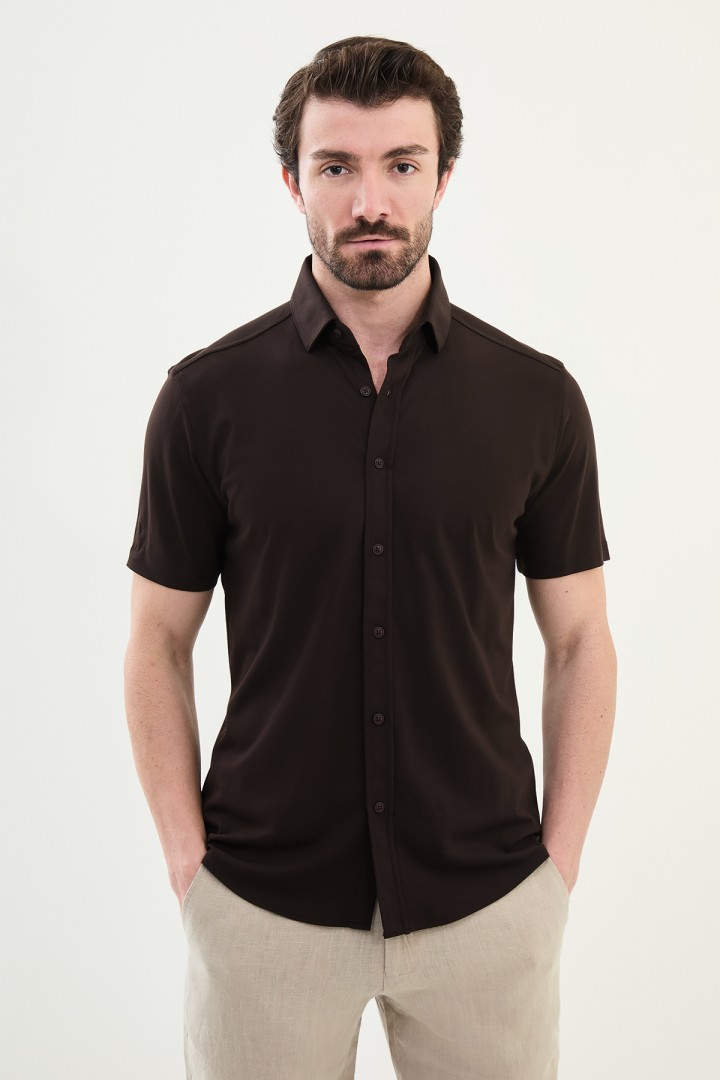 Brown Color Classic Men's Short Sleeve Shirt