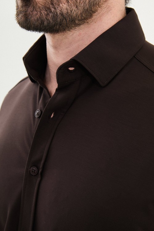 Brown Color Classic Men's Short Sleeve Shirt