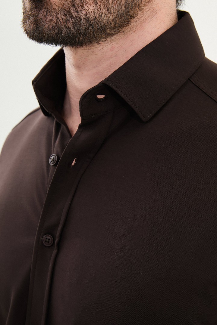Brown Color Classic Men's Short Sleeve Shirt