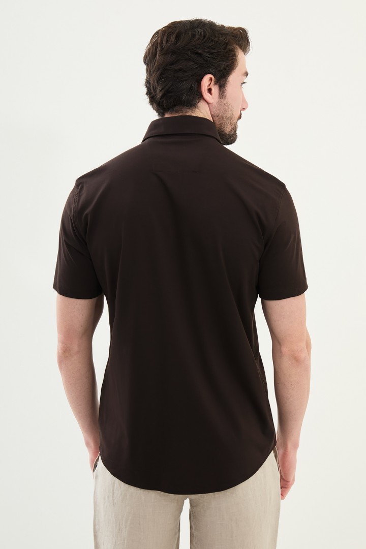Brown Color Classic Men's Short Sleeve Shirt
