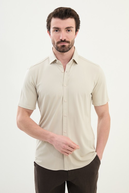 Stone Color Classic Men's Short Sleeve Shirt