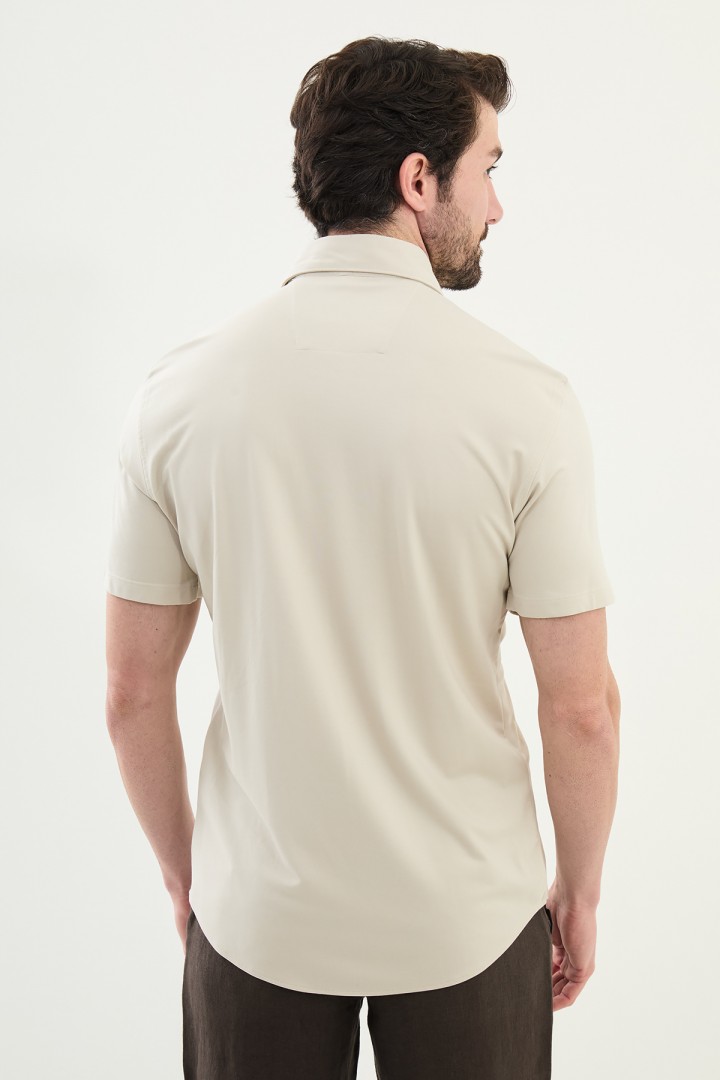 Stone Color Classic Men's Short Sleeve Shirt