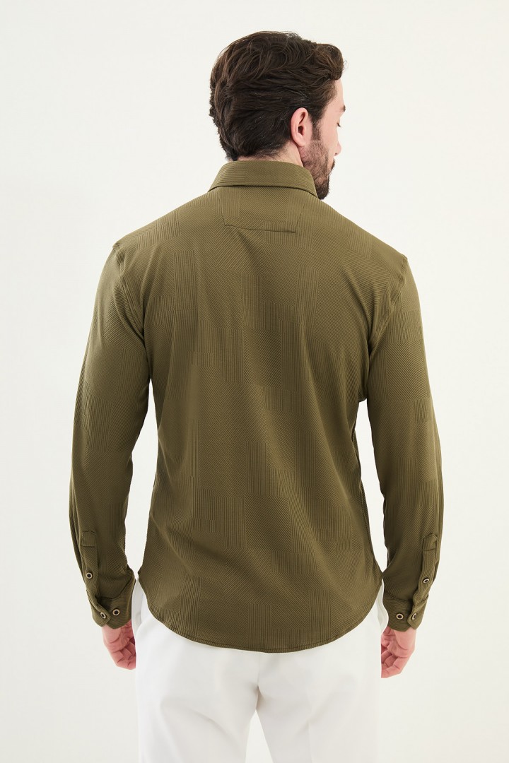 Desenli Slim Fit Uzun Kollu Pamuk Erkek Gömlek