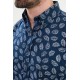 Dark Blue Color Flower Design Casual Men's Linen Shirt