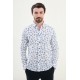 Sax Color Flower Design Casual Men's Linen Shirt