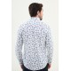 Sax Color Flower Design Casual Men's Linen Shirt