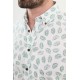 Green Blue Color Flower Design Casual Men's Linen Shirt