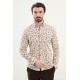 Beige Color Flower Design Casual Men's Linen Shirt
